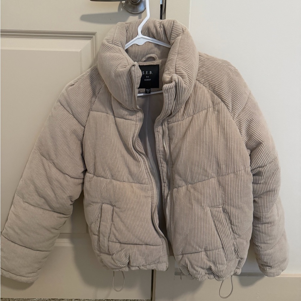 Sebby Corduroy Puffer Jacket in Light Beige